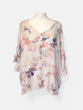 ODDY V-neck Button Front Floral Rayon Blouse Size S/M